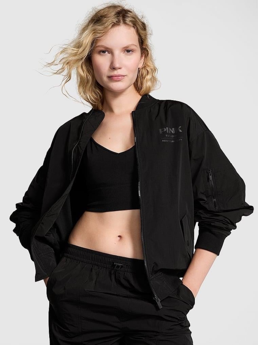 PINK Victoria's Secret Black Bomber Jacket